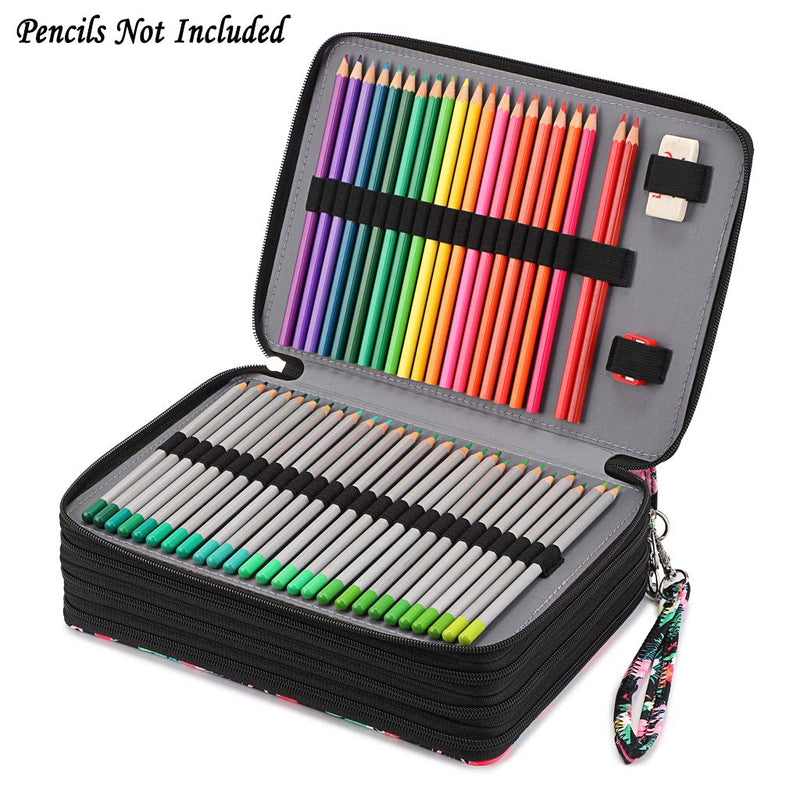 BTSKY Colored Pencil Case- 200 Slots Pencil Holder Pen Bag Large Capacity Pencil Organizer with Handle Strap Handy Colored Pencil Box with Printing Pattern Flamingo,Black Black Flamingo - NewNest Australia
