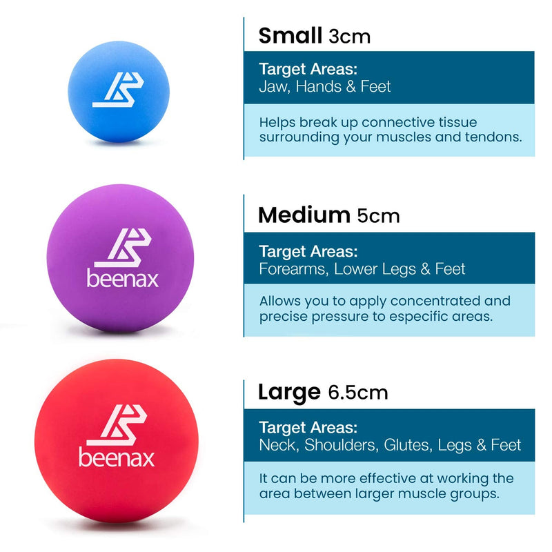 Beenax Lacrosse Massage Ball (Set of 3) - Perfect for Trigger Point Therapy, Myofascial Release, Plantar Fasciitis, Deep Tissue and Muscle Relief - Designed to Relieve Stress and Relax Tight Muscles - NewNest Australia