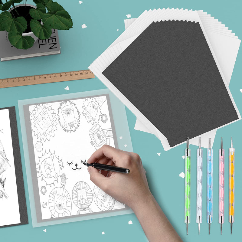 200 Sheets Carbon Paper Black Graphite Paper Transfer Tracing Paper and 5 Pieces Ball Embossing Styluses for DIY Woodworking, Paper, Canvas and Other Art Craft Surfaces - NewNest Australia
