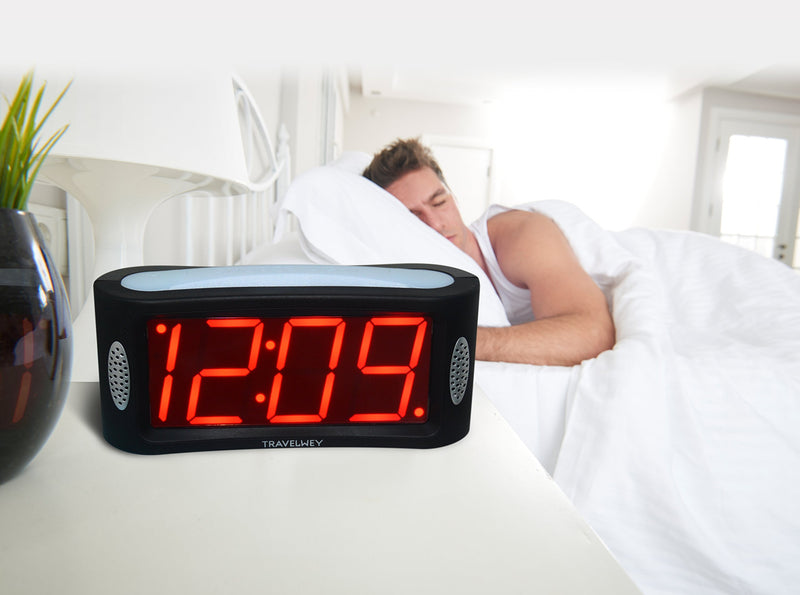 NewNest Australia - Travelwey Home LED Digital Alarm Clock - Outlet Powered, No Frills Simple Operation, Large Night Light, Alarm, Snooze, Full Range Brightness Dimmer, Big Red Digit Display, Black 