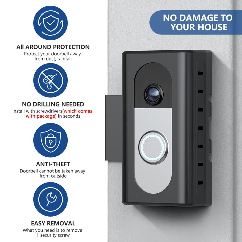 KIMILAR Anti-Theft Video Doorbell Mount Compatible with Video Doorbell 1/2/3/3 Plus/4/(2020 Release), Adjustable Mounting Bracket Accessories for houses, apartments, businesses, No Need to Drill Black - NewNest Australia