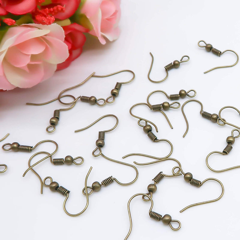 TOAOB 100pcs Earring Hooks Hypo Allergenic French Ear Wires with Ball and Coil 18mm Antique Bronze Fish Hook Earrings Making Supplies Jewelry Findings - NewNest Australia