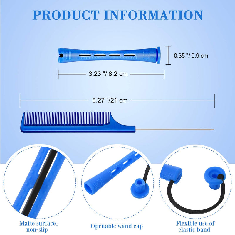 36 Pieces Cold Wave Rod Hair Perm Rods Hair Rollers Perming Rods Curlers with Steel Rat Tail Comb for Hairdressing Styling (Blue,0.35 Inch) 37 Piece Set Blue - NewNest Australia