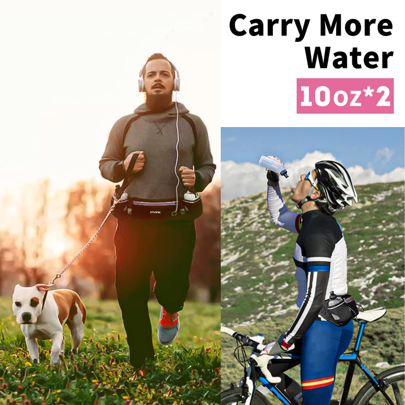 PYFK Upgraded Running Belt with Water Bottles, Hydration Belt for Men and Women, Water Bottle Holder Running Pouch Belt, Fanny Pack Fits 6.5 inches Phones, Waist pack for Running Hiking Climbing purple - NewNest Australia