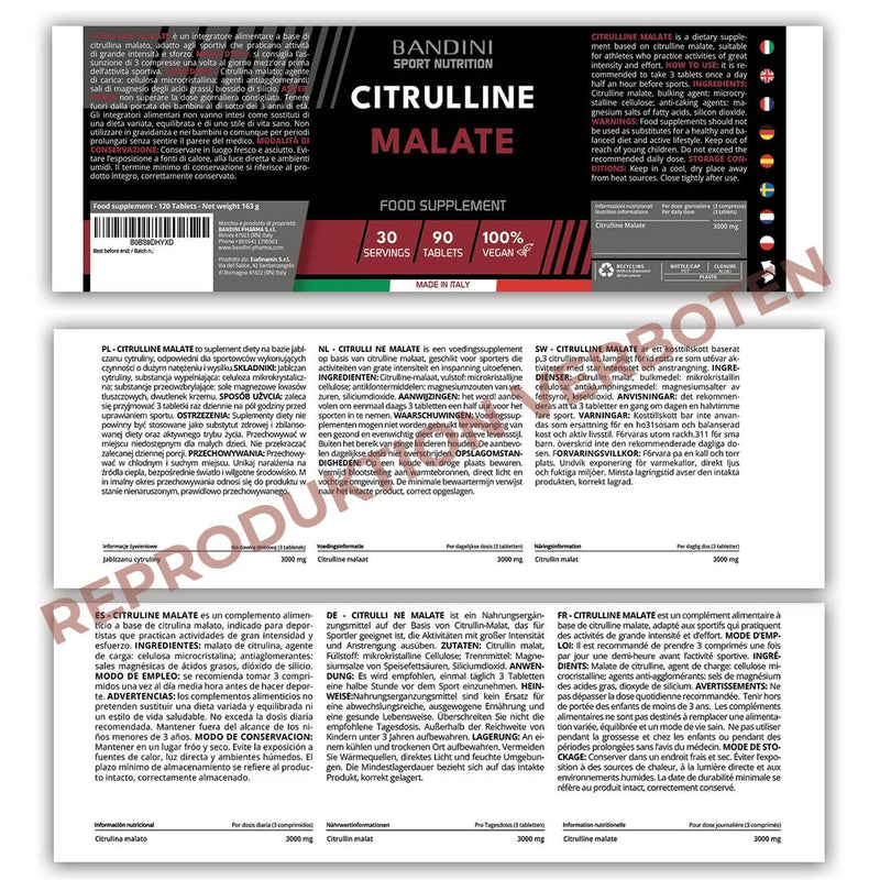 Bandini Citrulline Malate 90 Tablets - Extra High Dosage With 1000 Mg Per Tablet - 3000 Mg Per Serving - L-Citrulline Malate From Fermentation - No Unwanted Additives - NewNest Australia