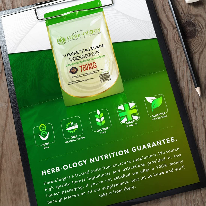 Herb-Ology Magnesium Glycinate Capsules | 60 Vegan Capsules | Magnesium Supplements | 750mg per Capsule | Highly Bioavailable, Dairy Free & Manufactured in The UK 60 Count (Pack of 1) - NewNest Australia