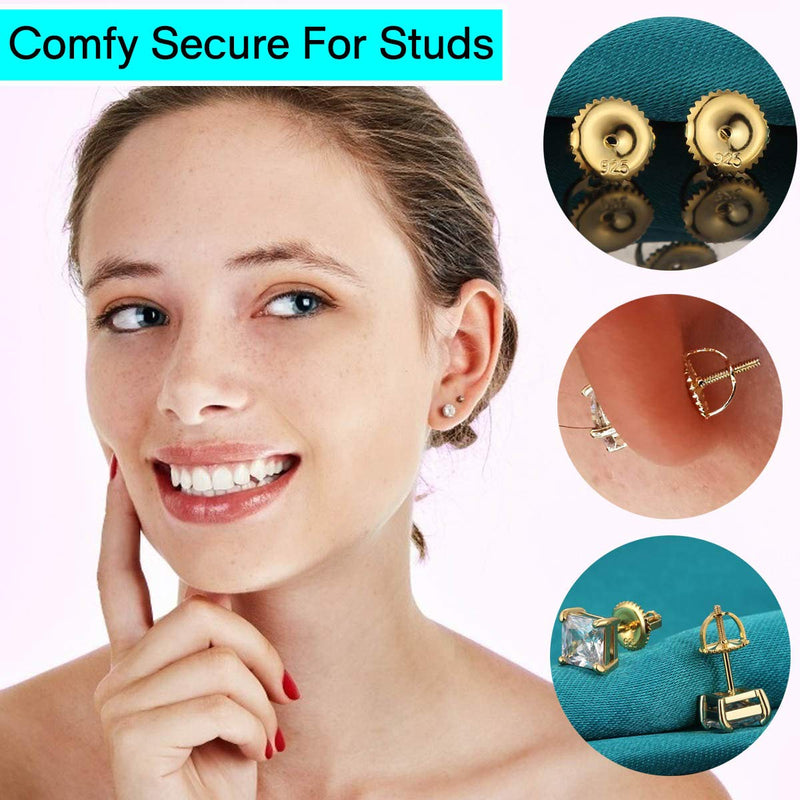 3 Pairs Screw Earring Backs for Studs, 14K Gold Plated 925 Silver Secure Locking Hypoallergenic Screw Earring Backs Replacement,Screw Backs Fit forThreaded Post 0.032"(6mm) Gold 3 Pairs - NewNest Australia