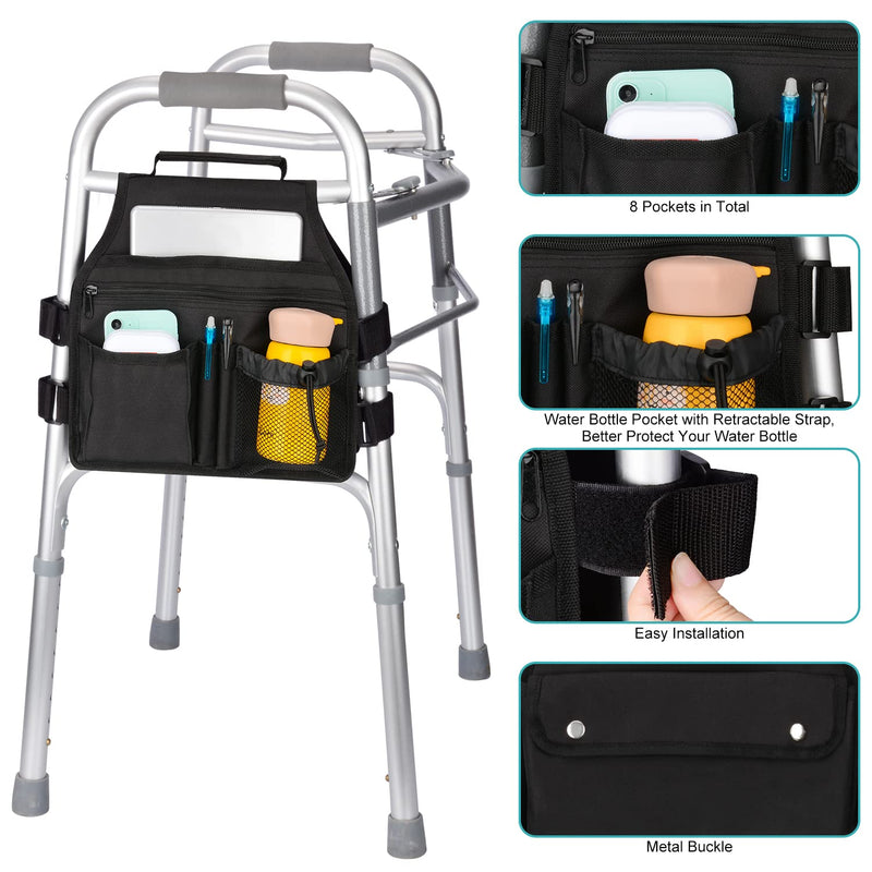 supregear Side Walking Frame Bag, Walker Side Access Bag Organizer Pouch Tote with Handle Multifunction Walker Side Accessory for Most Walker with Side Bar, Easy to Install and Lightweight (Black) Black - NewNest Australia