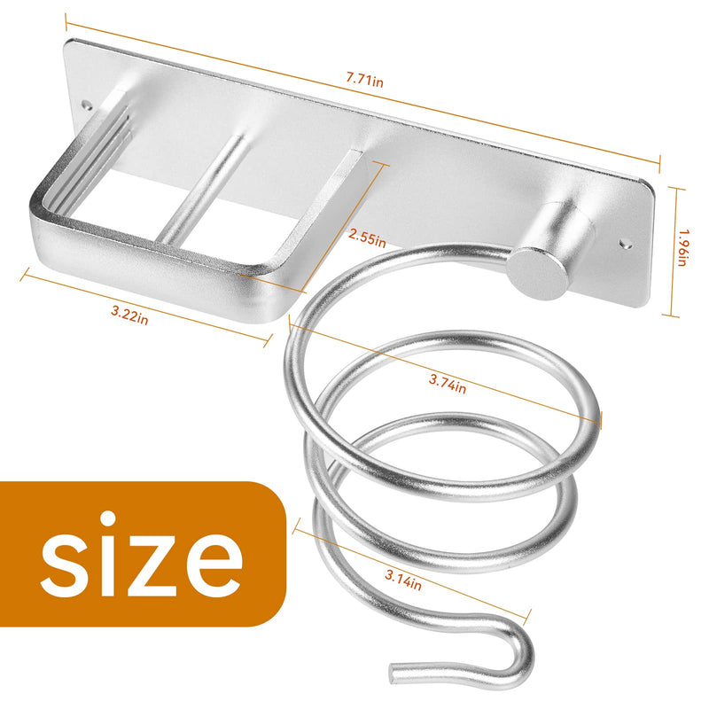 YUET Hair Dryer Holder Hairdryer Station Wall Mounted Spiral Shelf Bracket Stand Hanger Straightener Organizer Blow Storage with Holes Rack For Bathroom Aluminum Professional Silver - NewNest Australia