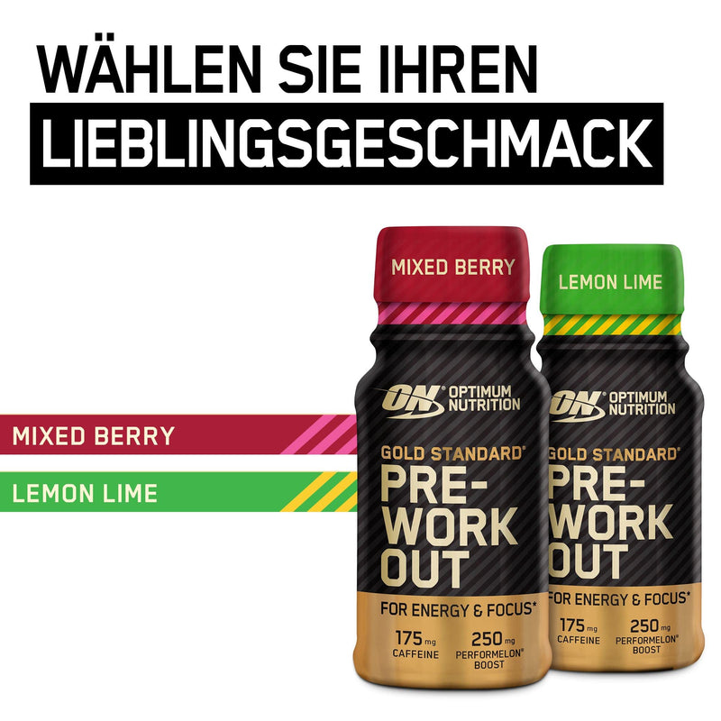 Optimum Nutrition Gold Standard Pre-Workout Energy Shot, ready to drink with beta alanine, caffeine, PerforMelon Boost and vitamins B6 and B12, mixed berry flavor, pack of 12, 12 x 60 ml Mixed Berry - NewNest Australia