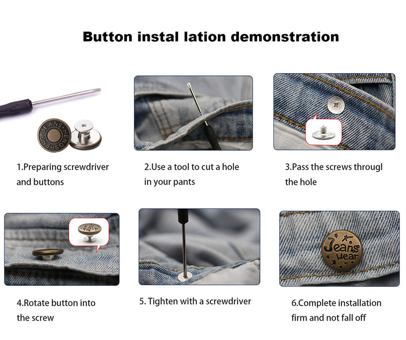 12 Pcs Button for Sewing Metal Jeans,ICEYLI 17 mm No-Sew Nailess Removable Metal Jeans Buttons Replacement Repair Combo Thread Rivets and Screwdrivers - NewNest Australia