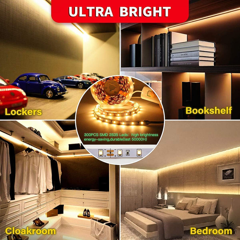 MY BEAUTY LIGHT LED Strip Lights Warm White,16.4ft Dimmable LED Light Strip with Memory Function,300 Bright 3000K 2835 LEDs,Self-Adhesive 12v Flexible LED Rope Lights for Kitchen Cabinet Bedroom Party 16.4FT - NewNest Australia