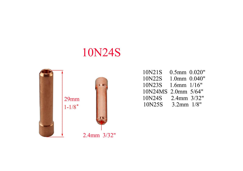 TIG Stubby Gas Lens Collets body 17GL040 10N22S (0.040") 17GL116 10N23S (1/16") 17GL332 10N24S (3/32" & 2.4mm) 17GL18 10N25S (1/8" & 3.2mm) Pyrex Cup #5 ~ #10 Kit WP 17 18 26 TIG Welding Torch 33pcs - NewNest Australia