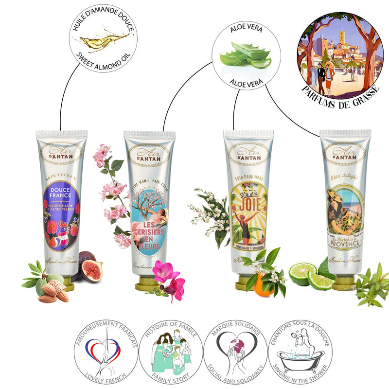 Beauty Present For Women: 4 Hand Cream Set/Shea Butter, Aloe Vera/Tin Box/Un Air d'Antan®/ 4 Perfume: Verbena, Cherry Blossom, Rose, Almond/For Her/Mum Presents/Skincare Set/Hand Care Set 2.SPRING MIX - NewNest Australia