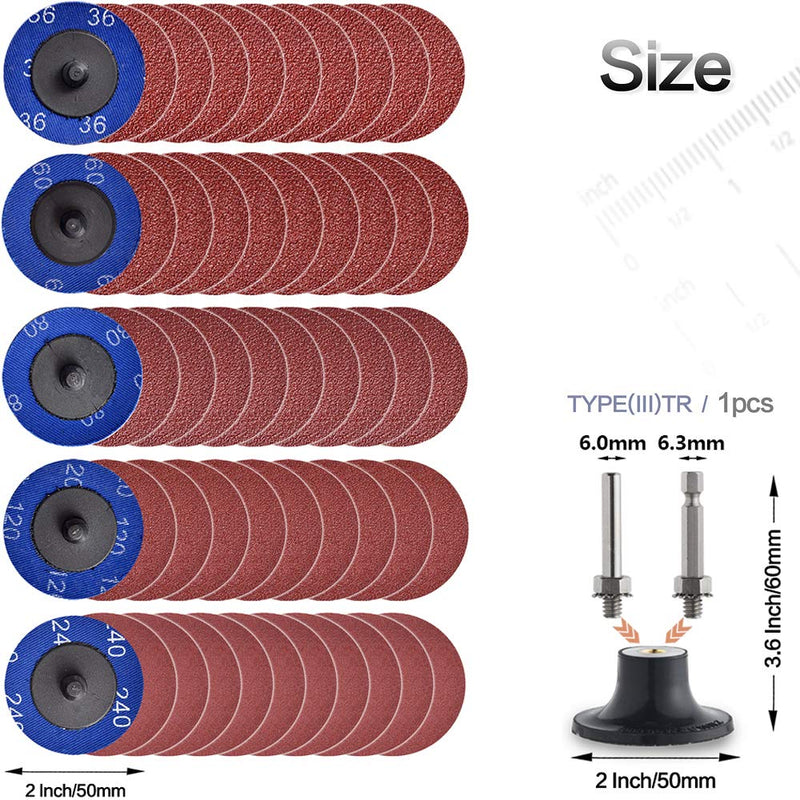 NYXCL 50Pcs Roloc Quick Change Discs set, 2 inch A/O Sanding Discs with 1/4" Holder, for Die Grinder Surface Prep Strip Grind Polish Finish Burr Rust Paint Removal，Surface Conditioning Discs 50Pcs Mixup - NewNest Australia