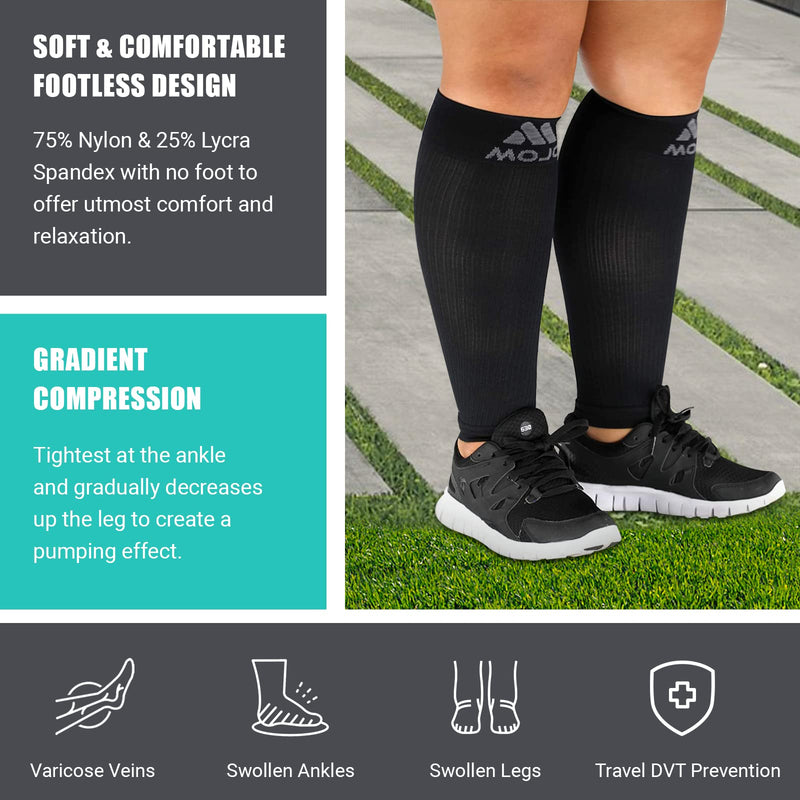 Small Mojo Calf Footless Compression Sleeves for Women and Men - 20-30mHg (Black) Small Black - NewNest Australia