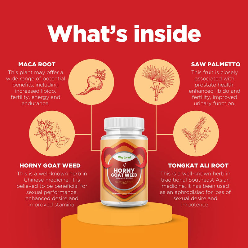 Pure Horny Goat Weed Extract with Maca Powder – Immune Support – Helps Increase Drive and Stamina – Booster for Men and Women Tongkat Ali Plus L-Arginine Increases Energy – 60 Capsules - NewNest Australia