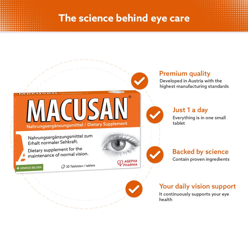 Macusan® Tablets Maintain Vision - With Ginkgo Zeaxanthin Lutein For Eyes Dietary Supplement Against Age-Related Macular Degeneration AMD - NewNest Australia