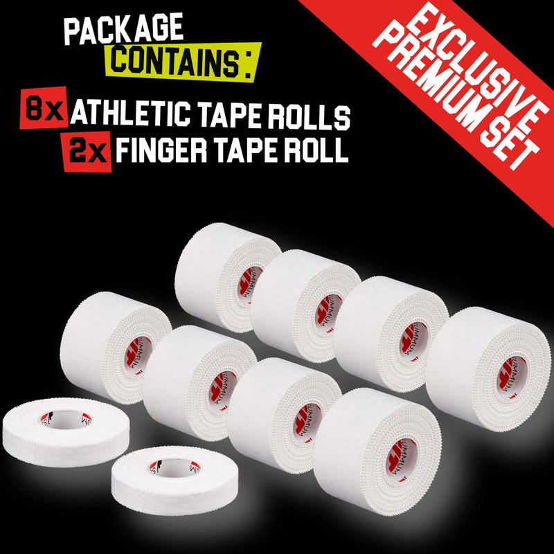 Summum Fit White Athletic Tape Extremely Strong: 8 Rolls + 2 Finger Tape. Easy to Apply & No Sticky Residue. Sports Tape for Boxing, Football or Climbing. Enhance Wrist, Ankle & Hand Protection Now - NewNest Australia