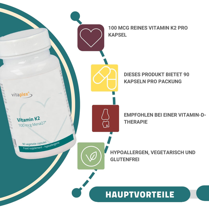 Vitaplex vitamin K2 capsules high dose MK-7 (100 mcg, 90 tablets) - natural vitamin K2 D3 therapy - fat-soluble MK 7 vitamin K2 - NewNest Australia