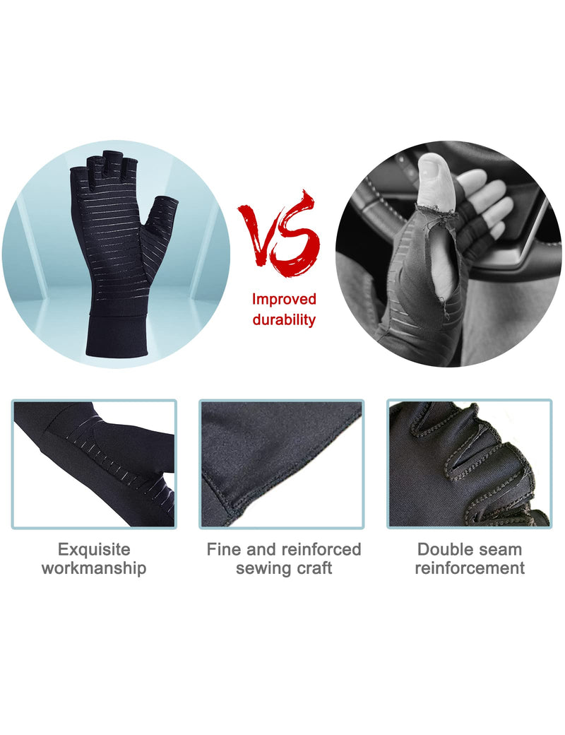1 Pair Copper Infused Arthritis Hand Compression Gloves Fingerless Design Women Men Relieve Symptoms Rheumatoid Osteoarthritis Raynauds Disease Breathable Comfortable Fit Machine Washable (Black, S)… 1 - NewNest Australia
