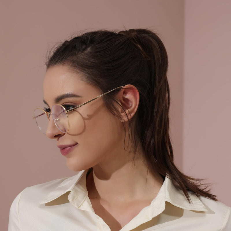 Unisex Blue Light Filter Glasses Computer Glasses Retro Sixties Style Round Metal Eyeglasses Women Men Clean Lens Gold - NewNest Australia