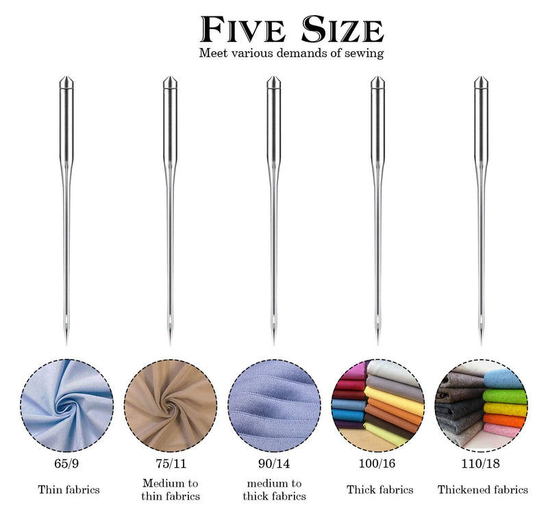 100 PCS Sewing Machine Needles Universal Regular Point Needles for Singer Brother, Assorted Sizes HAX1 65/9, 75/11, 90/14, 100/16, 110/18 - NewNest Australia