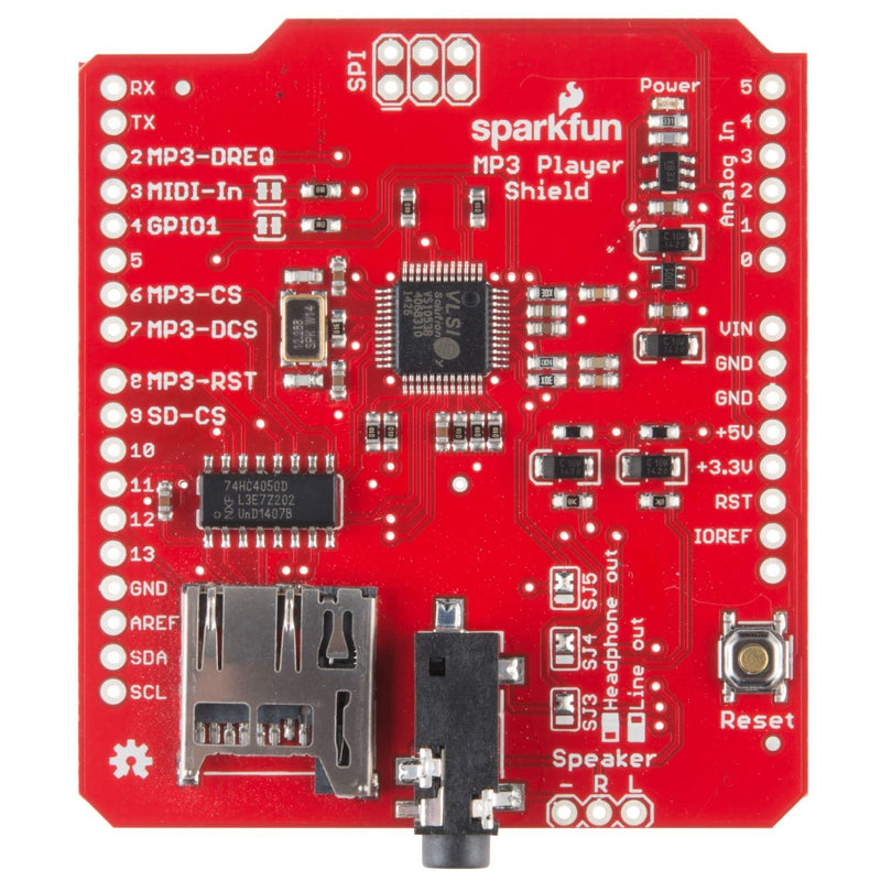 SparkFun MP3 Player Shield- MP3 decoder- Turn Any Compatible with Arduino Board into a Fully Functional MP3 Player- 3.5mm Audio Out Jack- 0.1" Spaced Header for Speaker Out- microSD Card Slot - NewNest Australia