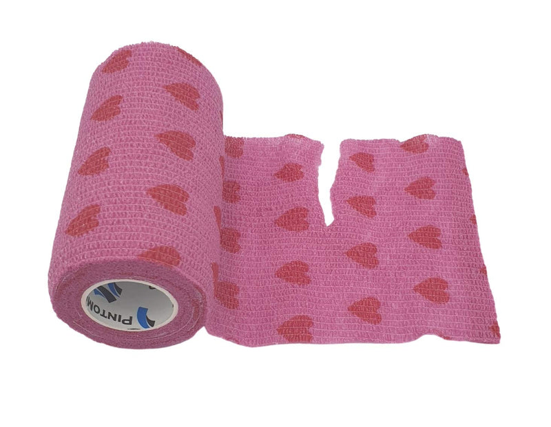 Pintomed Self-Adhesive Bandage, Stretched - 6X Pink With Red Hearts Bandage Rolls - 10 Cm X 4.5 M Adhesive Bandage Bandage; Fixing Bandage Health Plaster Sport Tape Stuk For Wrist, Leg, Arm, Vet Wrap - NewNest Australia