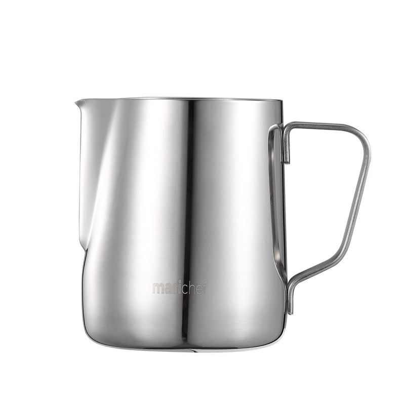 Mari Chef 350ml Stainless Steel Milk Jug. Steaming Pitcher for Latte, Coffee Art, Cappuccino. Perfect for Barista & Coffee Machine. Heat Proof & Dishwasher Friendly. Kitchen Measuring Jugs - NewNest Australia