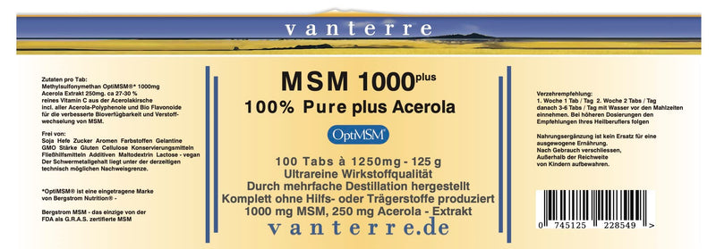 Balchem OptiMSM™* The purest, safest and most consistent MSM in the world - vanterre MSM 1000 plus - 100 tabs - NewNest Australia