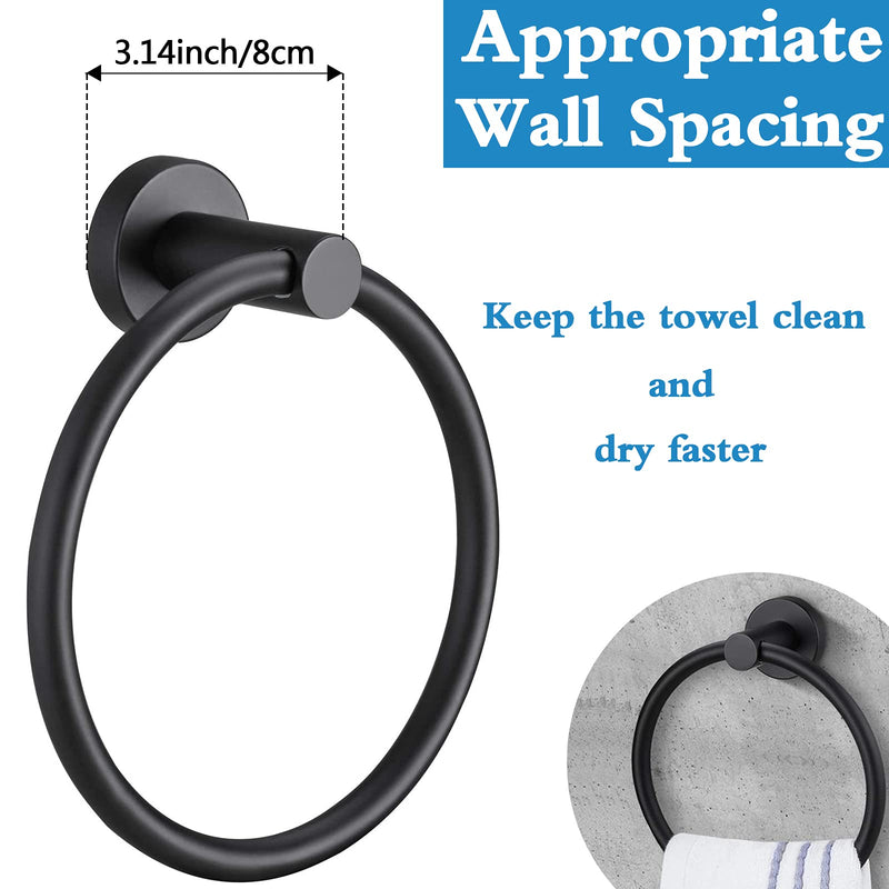 Pynsseu Matte Black Towel Ring for Bathroom 2 Pack, Kitchen Bath Towel Holder Hangers Wall Mount Heavy Duty Storage Stainless Steel - NewNest Australia