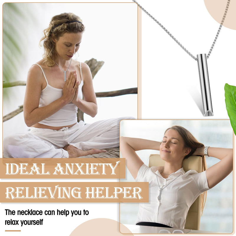 Fiada Anxiety Relief Chain Mindful Breath Necklace Portable Stainless Steel Stress Relief Breathing Chain For Deep Breathing Exercises For Men Women Meditation Stress Relief Relaxation, Silver - NewNest Australia