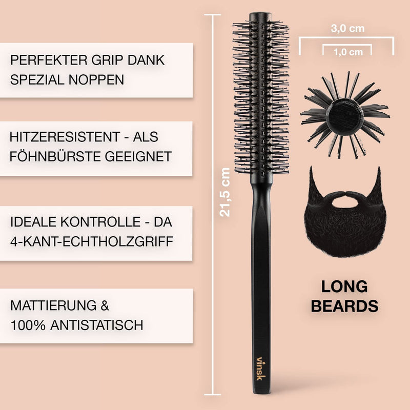vinsk® beard brush L | Round breasts for beard and hair | Hairbrush small round with 190 bristles | ideal [beard styling] brush for men | View styling beard brush with fine wood - NewNest Australia