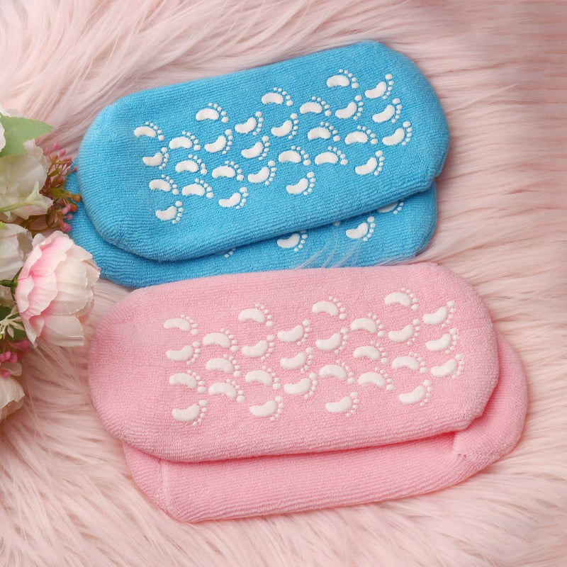 kuou 2 Pairs Soft Moisturizing Socks，Gel Lining Infused with Essential Oils and Vitamins for Dry Hard Cracked Skin Moisturizing Day Night Care Skin (Blue Pink) - NewNest Australia