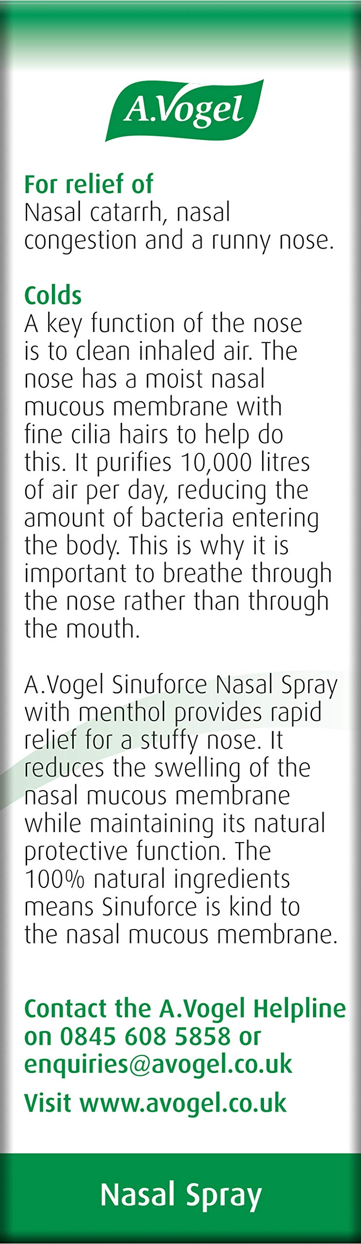 A.Vogel Sinuforce Nasal Spray + Menthol | Provides Fast Relief for Blocked Nose, Congestion & Nasal Catarrh | with Eucalyptus, Peppermint & Chamomile Oil | Suitable for Longer Term use | 20ml - NewNest Australia