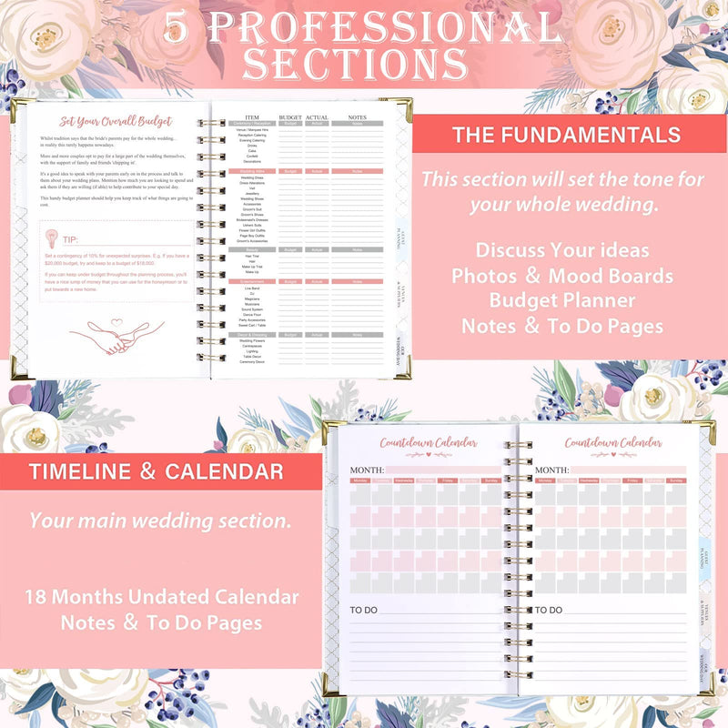 Wedding Planner - Purple White Wedding Planner Book and Organizer for The Bride with 5 Tabbed Sections, 6.5" x 8.75", Hardcover with Metal Corner + 5 Inner Pocket + Sticker + Notes Pages - NewNest Australia