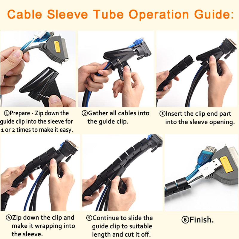 Fanoshon PC Cable Management Sleeve Tube Desk Cord Organizer 2 PCS Black, 7/8 inch -5 ft Cover Wrap Easy to Install Messy Wire Solution for TV Office Computer, Pet Chew and Bite Proof Cable Protector 22MM BLK02 - NewNest Australia