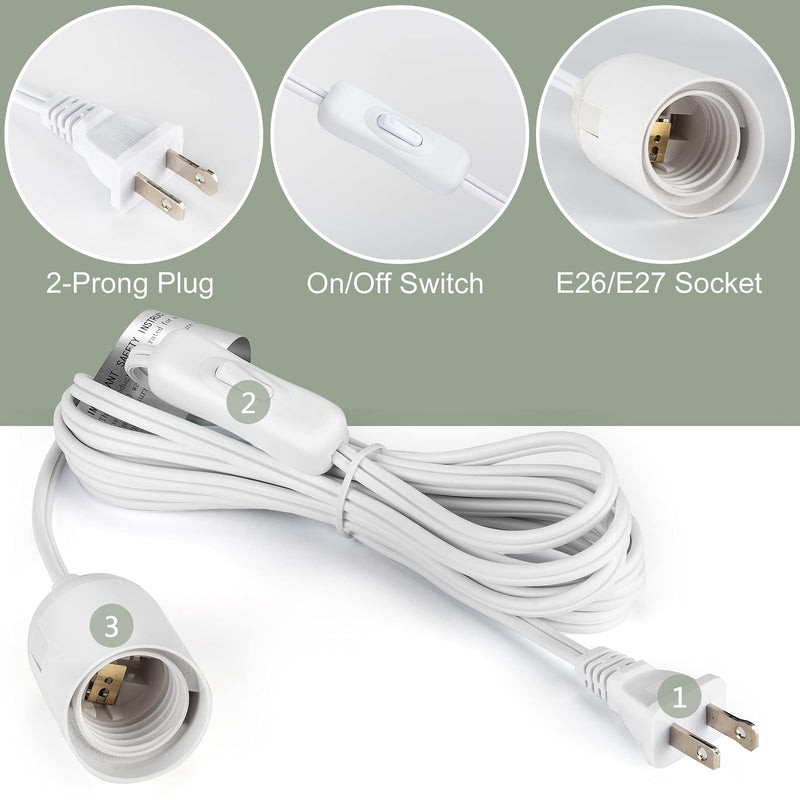 JACKYLED Extension Hanging Lantern Cord Cable UL 12Ft E26 E27 Socket On/Off Switch Plug in Pendant Lighting for Kitchen Bedroom Plant Growth Light - NewNest Australia