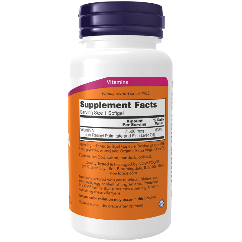 NOW Supplements, Vitamin A (Fish Liver Oil) 25,000 IU, Essential Nutrition, 250 Softgels - NewNest Australia