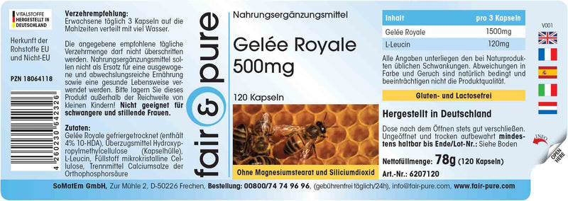 Fair & Pure® - Royal Jelly 500 mg - 120 capsules - Standardized to 4% 10-HDA - Gently freeze-dried - NewNest Australia