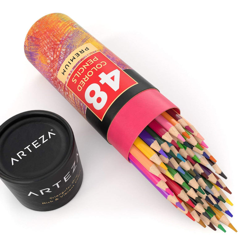 Arteza Colored Pencils, 48 Colors, Soft, Highly-Pigmented, Wax-Based Core Pencil Crayons, Art Supplies For Adults & Teens - NewNest Australia
