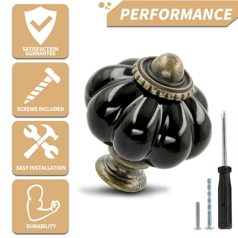 Zernmiarder Black Ceramic Knobs 12 Pack - Pumpkin Cabinet Knobs Retro Dresser Knobs - Vintage Drawer Pulls with Screws for Closet Drawer Cupboard Cabinet and DIY Home Project - NewNest Australia