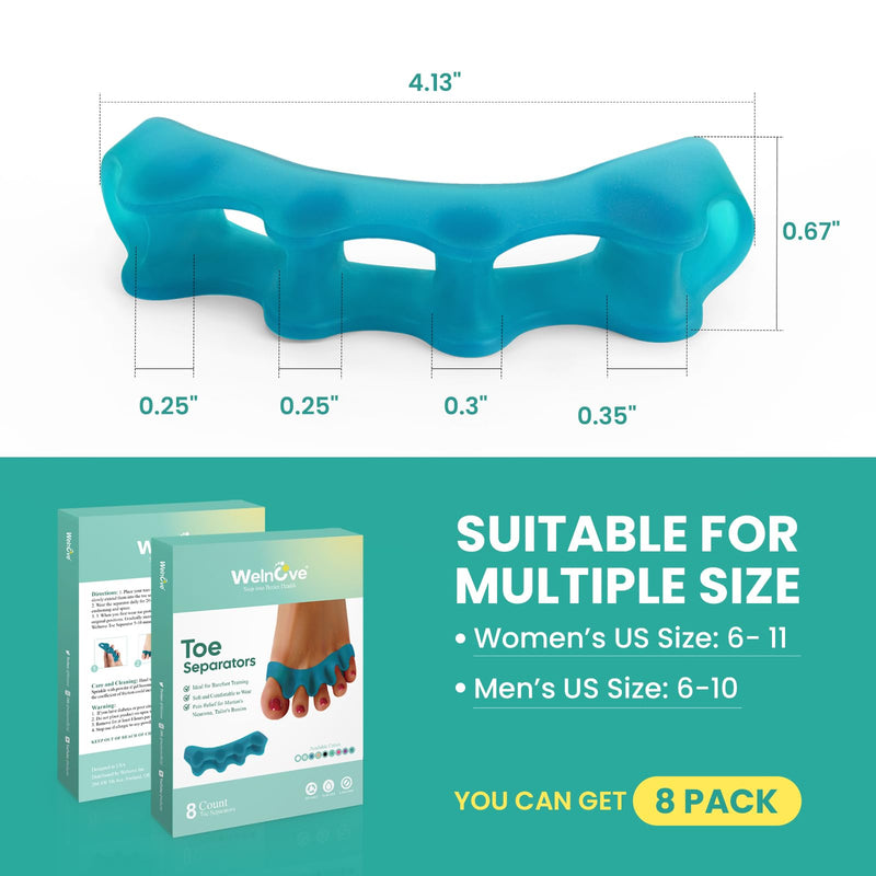 Welnove Silicone Toe Separators For Correct Hallux Valgus - 8 Pack Toe Separators For Men'S Feet - Hammer Toe Straightener For Women, Yoga Exercises, Foot Alignment - Blue - NewNest Australia