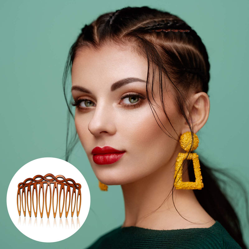 16 Pieces Women Hair Comb Accessories French Hair Side Combs Plastic Twist Decorative Comb Hair Clips Bridal Wedding Veil Teeth Hair Combs for Girls (Black, Transparent, Light Coffee, Dark Coffee) - NewNest Australia
