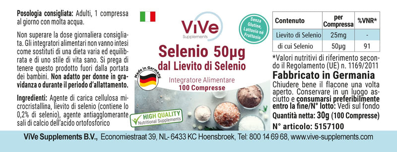 Selenium 50µg - 100 tablets from selenium yeast for 100 days, vegan, only 1 tablet daily, organic selenium | Quality from Germany from ViVe Supplements - NewNest Australia