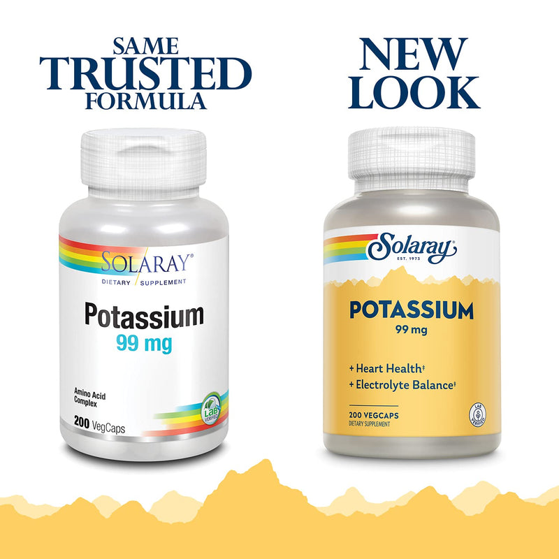 Solaray Potassium 99 mg, Fluid & Electrolyte Balance Formula, Cardiovascular, Nerve & Muscle Health Support, 200 VegCaps - NewNest Australia