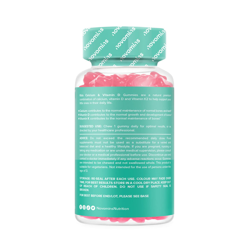 Calcium Gummies for Kids - Healthy Bones & Teeth - Vegetarian - 1 Month Supply – Chewable Childrens Calcium Supplement – 30 Chewable Kids Vitamins – Infused with Vitamin D & K2- by Novomins - NewNest Australia