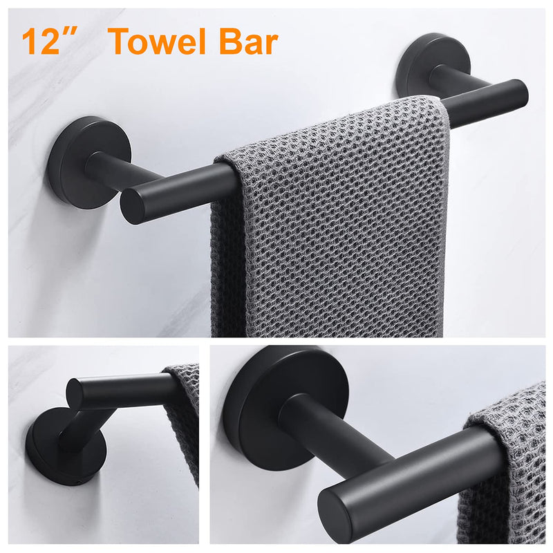 Nolimas 3-Pieces Set Matte Black Bathroom Hardware Set SUS304 Stainless Steel Round Wall Mounted - Includes 12" Hand Towel Bar,Toilet Paper Holder, Robe Towel Hooks,Bathroom Accessories Kit - NewNest Australia