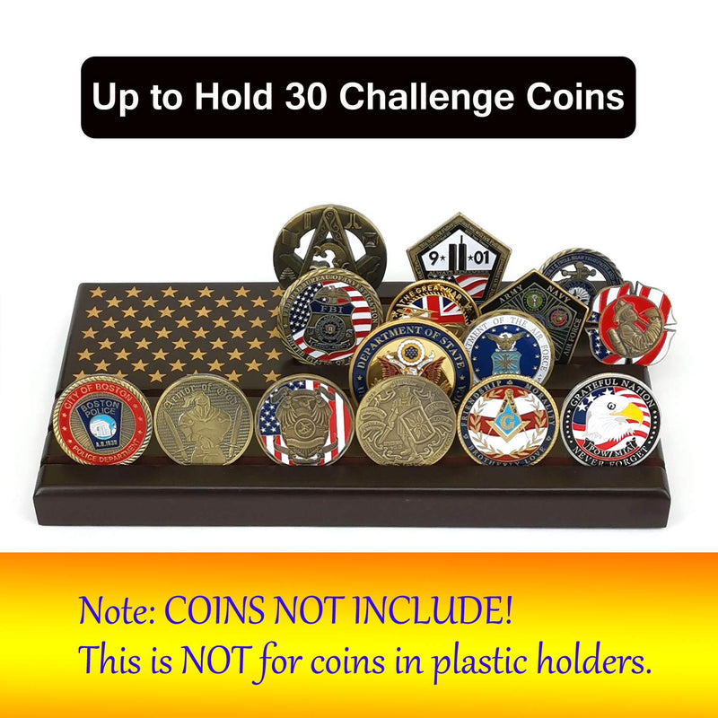 NewNest Australia - LZWIN 6 Rows Coin Holder, US Army Military Collectible Challenge Coin Display Case American Flag Wood Stand, Holds 24-30 Coins 